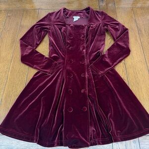 Vtg Luly K Burgundy Velour A Line Dress Button Up Square Neck Womens M Read